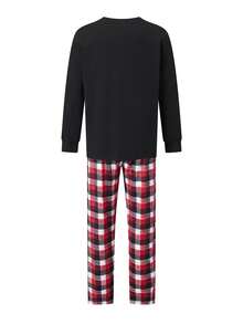 Family Christmas Matching Pajamas Set Long Sleeve Tops With Plaid Pants - Black - View 5