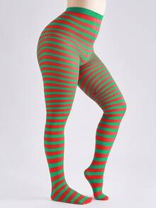 Christmas Party Cosplay Classic Colorblock Pinstripe Tights Women's Elastic Skinny Leggings Stage Performance Stockings - Multicolor - View 6