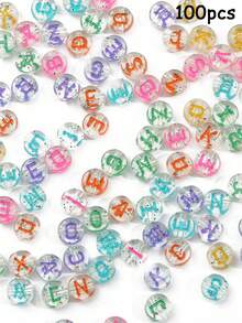 100pcs 4*7mm Transparent Letter Beads Handmade Beading Material DIY Acrylic Beads Pink English Letter Beads - Green Letter Flat Beads - View 9