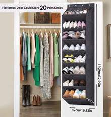 4/6/8 Tiers Over The Door Shoe Organizer For Closet With Large Deep Pockets, Narrow Shoe Rack For Door Hanging Boots Storage, Black, Black Over The Door 8 Large Pocket Hanging Shoe Organizer Rack For Wall, Dorm And Narrow Door Shoe Storage - 黑色 - 查看 1