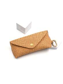 Estuche suave para gafas con textura de paja tejida de PP, con gancho, accesorio de protección para gafas - Marrón - Ver 2