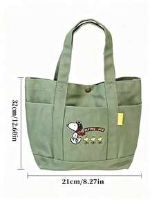 Snoopy 飛行員帆布托特包 大容量單肩手提包 休閒日常上學上班購物通勤包 - 多色 - 查看 9