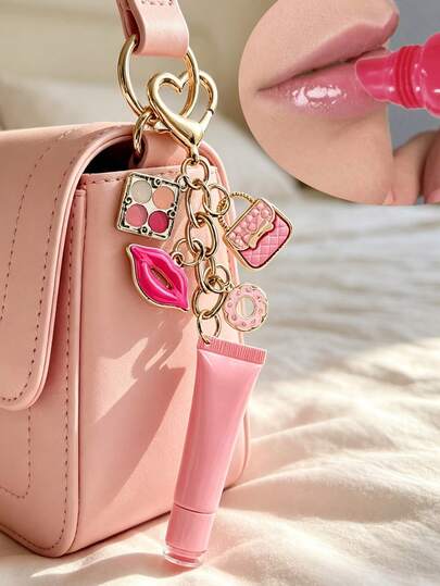 Oblique Fashionable Lip Tube Refillable Cosmetic Container, Squeeze Dispensing Bottle With Cosmetic Accessory Keychain, Cute Women's Keychain, Beauty Tool, Lipstick Pendant With Heart-Shaped Charm And Cosmetic Charm Lip Gloss Tube - Squeeze Empty Soft Tube With Screw Cap, Suitable For Lip Gloss, Lip Balm, Gift Giving, Personal Beauty, Ideal Gift For Women, Friends, Family On Mother's Day, Valentine's Day, Teacher's Day, Christmas, Halloween