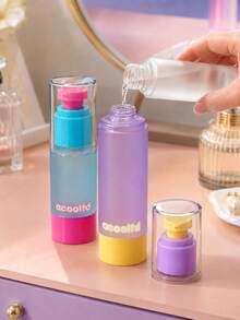 Dopamine Color Refillable Pump Bottle, Cute Colorblock Travel Cosmetic Dispenser With Protective Cap, Portable Lotion, Shampoo & Hand Sanitizer Container For Gym, Office & Daily Use, Spray Bottle, Mini Perfume, Travel Bottles - Multicolor - View 4