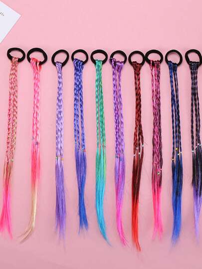 6pcs Girls Hair Accessories Set, Includes Colorful Braided Hair Extensions, Ponytail Hair Ties And Rubber Bands, Ideal Gift (Random Color, May Have Duplicate Styles)