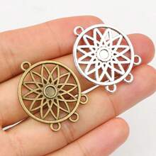 10件 33x26mm 圓形花朵吊墜連接件 3個環 DIY珠寶手工配件 - charms connector - 查看 1