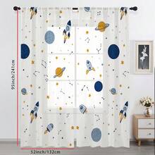 2PCS Yellow And Blue Star Space Science Fiction Sheer Curtains, With Pole Pockets To Protect Privacy, Suitable For Window Decoration In Bedrooms And Living Rooms, Kitchens, And Balconies,Fun Decorative Sheer Curtains,90gsm - Multicolor - View 12