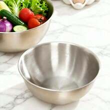 1/3pcs Stainless Steel Mixing Bowl Set, Brushed Metal Finish, Microwave , Round Vegetable Themed Bowl, Suitable For Kitchen Prep And Storage, Perfect For BBQ And Outdoor Cooking - Silver - View 7