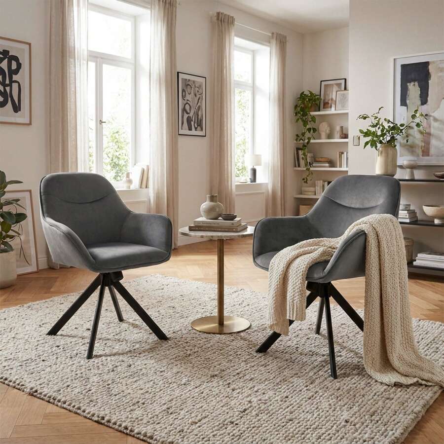 Goeurvant Nordic Rocking Dining Chair 360°Swivel Leisure Chair Ergonomic Active Sitting With Front-And-Back Rocking Function For Parties After-Dinner Relaxation&Reading Corner-Dark Grey Velvet - Dark Gray Velvet - View 1
