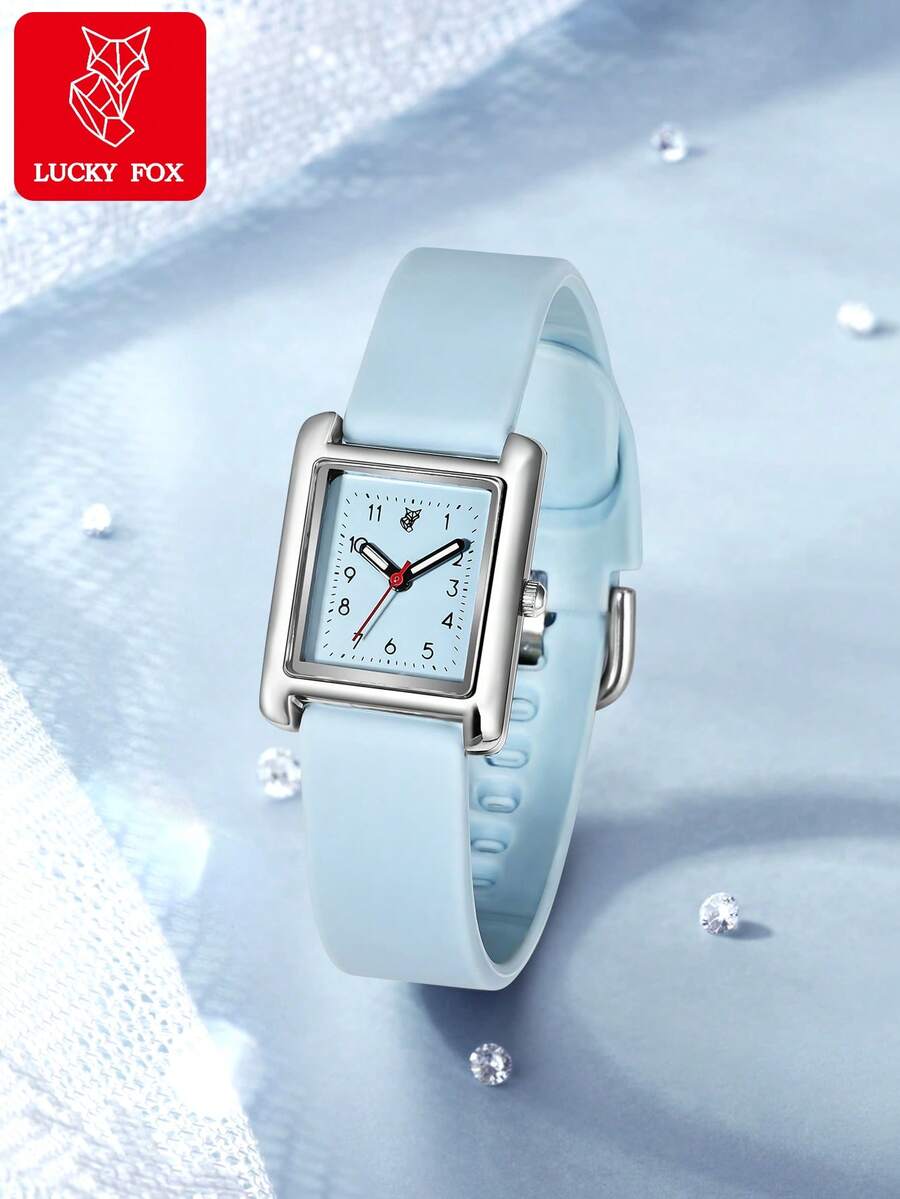 LUCKYFOX 復古正方形 PU 皮革石英女錶，極簡商務休閒風，多色百搭，鋅合金錶殼，日常通勤女錶 - 藍色 - 查看 1