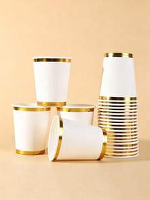 10/20/30/40/50pcs Elegant Gold Foil Rim Paper Cups, Suitable For Hot And Cold Drinks, Perfect For Parties, Picnics, Travel And Various Occasions, Ideal For Any Event And Birthday Celebrations - Multicolor - View 4