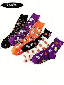 3/6 Pairs Halloween Socks, Cute Cartoon Ghost Pumpkin Mid-Calf Socks, European And American Ins Socks, Couple Casual Versatile Socks, Gift Socks - Multicolor - View 9