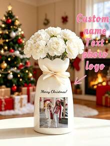 1 Set Personalized Name Photo Vase With Ribbon, Suitable For Dried Flowers Or Fresh Flowers, Perfect For Bedroom Vanity, Dining Table Decor, Study Bookshelf, Office Accent, Customized Birthday Gift For Women - Multicolor - View 4