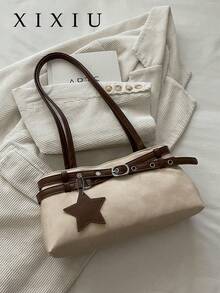 New Fashion Belt Decor Handbag/Shoulder Bag, Suitable For Party, Gathering, Outing, Vacation, Shopping And Daily Use, Can Store Coins, Phone - White - View 2