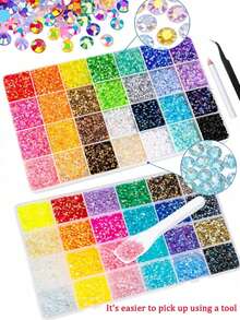 35,000pcs Resin Jelly Rhinestone Set, 48 Colors 3mm Flat Back Rhinestones With Tools, DIY Handmade Craft Gift Nail Art Nail Decoration All-In-One Sparkling Rhinestone Set - Multicolor - View 2