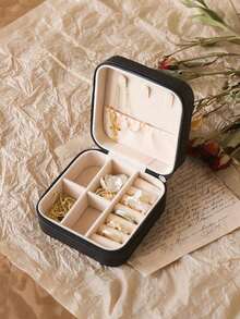 Personalized Name Jewelry Box, Customized Rectangular Fabric Lined Travel Storage Box, Zipper Closure Cufflinks Compartment, Bridesmaid Gift Box - White - View 3