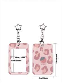 1pc Star Pendant Sweet Cool Card Holder, Leopard Print Heart Cow Spotted Strawberry Pattern, Hard Shell Protective Case For Student Campus ID Card, Access Card, Bus Card, Keychain, High Resilience Scratch-Resistant Material, Waterproof And Dirt-Resistant, Effectively Prevents Card Bending And Wear, Suitable For Student Commute, Office Work, Daily Travel - Rectangle - View 3