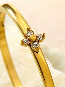 2pcs Fashion Elegant Style Clover Element Glass Decor Stainless Steel Women's Jewelry Set Suitable For Women's Daily Wear/Party/Evening Wear/Holiday Gift - Yellow Gold - View 10