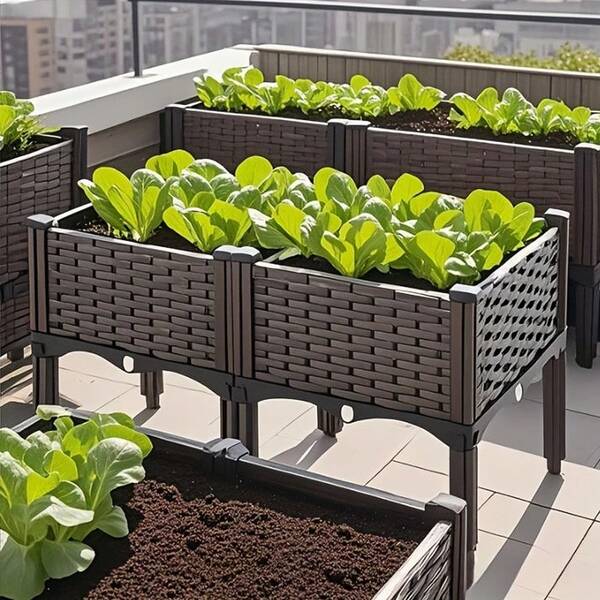 1-piętrowa/2-piętrowa/4-piętrowa kwadratowa plastikowa donica do domu i na balkon, podwyższona donica ogrodowa do uprawy warzyw, skrzynia do sadzenia warzyw, wysokie nogi, ekstra duża i gruba, zewnętrzna donica ogrodowa na kwiaty i warzywa
