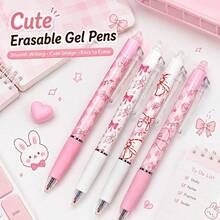 Bow Knot Themed Erasable Gel Pens-0.5Mm Fine Tip, Quick-Drying Blue Ink,Lightweight Retractable Rollerball Pen With Built-In Eraser, Back To School Supplies Essentials - Multicolor - View 3