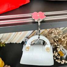 1pc Elegant Four-Leaf Clover White Design Foldable Handbag Hook - Fashionable Aluminum Alloy Wallet Table Hook, Decorated With Heart-Shaped Flower, Portable Metal Purse Stand, Suitable For Fashion Accessory Enthusiasts - Multicolor - View 7