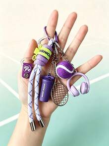 Woven Rope Tennis Theme Creative Pendant Keychain, Tennis Racket Keychain, Sports Water Bottle Earphone Charm, Suitable For Gym Bag, Car Keys, Unisex - Multicolor - View 7