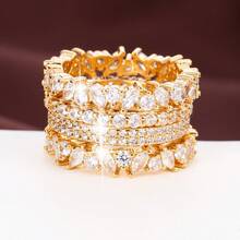 4pcs Minimalist Cubic Zirconia Rings For Women, Suitable For Daily Wear - Multicolor - View 5