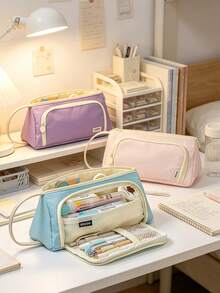 Handheld Pencil Case, Large Capacity Pencil Bag, Stationery Bag, Pencil Box, Multi-Functional Pencil Case, Makeup Storage Bag, Desk Organizer, School Supplies, Office Supplies, Multi-Functional Storage Bag - Multicolor - View 1