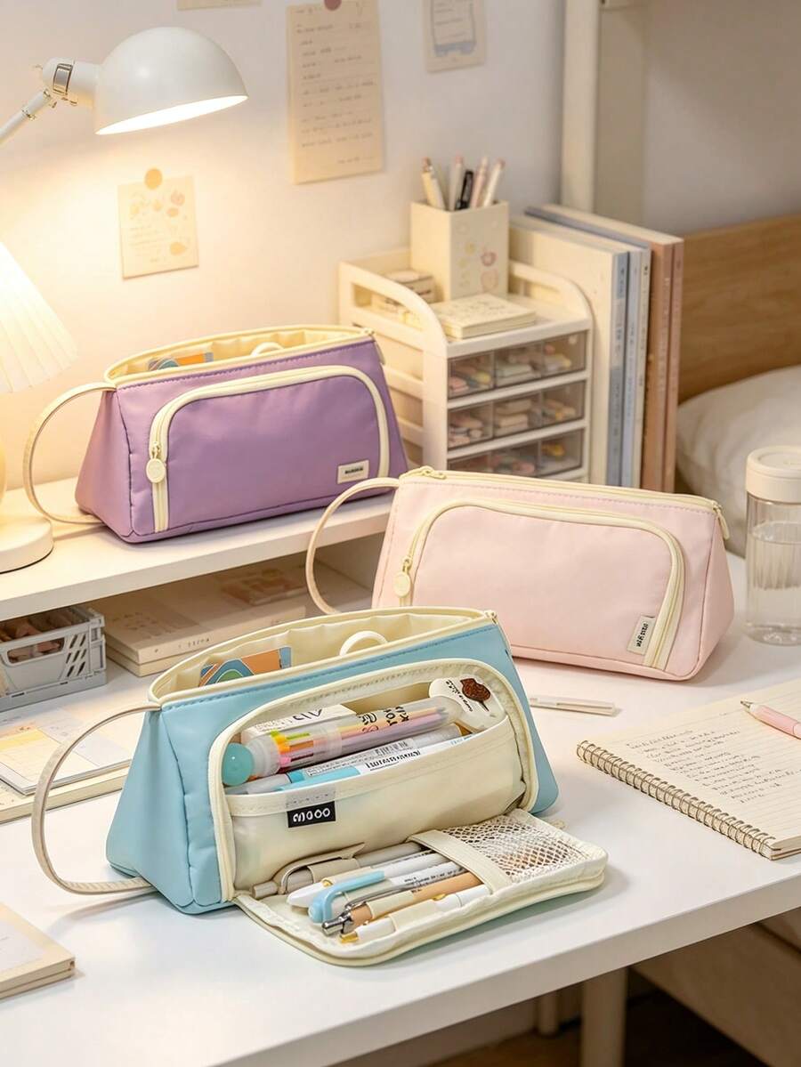 Handheld Pencil Case, Large Capacity Pencil Bag, Stationery Bag, Pencil Box, Multi-Functional Pencil Case, Makeup Storage Bag, Desk Organizer, School Supplies, Office Supplies, Multi-Functional Storage Bag - Multicolor - View 1