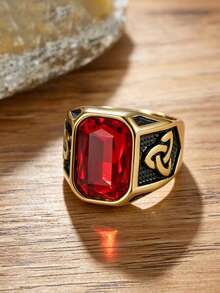 1pc Vintage Personalized Cubic Zirconia Decor Stainless Steel Ring For Men, Suitable For Daily Wear - Ring - View 12