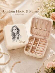 Custom Personalized Jewelry Box, Various Selfie Photos, Name Couple Making, Comfortable Touch Faux Leather Surface, Multi-Grid Partition Storage And Organization Of Rings, Necklaces, Earrings, Travel, Bedroom Jewelry Organizer Box, Ideal Gift - Multicolor - View 7