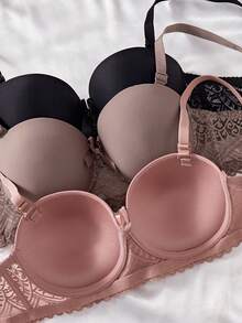 3pcs/Set Bra Wanita Seksi Berenda Tanpa Kawat dengan Cup Cetak, Mengangkat Payudara dan Mencegah Kendur, Desain Menggoda Kelas Atas, Membentuk Lekuk Tubuh dengan Sempurna - MultiWarna - View 5