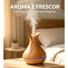 Difusor Aromatizador Umidificador 400ml com Controle Remoto, Difusor de Aroma Ultrassônico com Luz LED, Silencioso, Ideal para Casa e Escritório - Marrom Claro - Visão 1