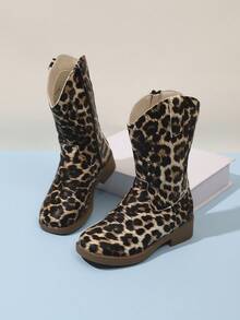 1 Pair Girls' Boots Autumn/Winter New Style High Top Long Boots Princess Leopard Print Prairie Western Boots - Brown - View 5