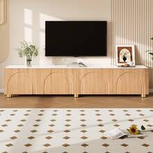 TV Stand Lowboard Bogenrelief 4 Doors Black Metal - 自然白 - 查看 2
