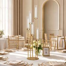 4pcs Metal 5Arm Candelabra Tall Floor Candle Holder With Acrylic Lampshade For Wedding Table Centerpieces ,39.4'' Gold Floor Candelabra Candlesticks Holder For Birthday Party Mother's Day Gift Home Decoration Event Decor Party Supplies - 金(4件) - 查看 4