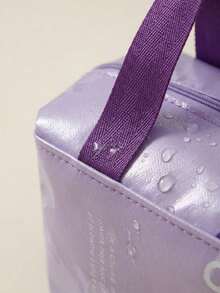 Rectangular Letter Print Lunch Tote Bag, Glossy PU Outer Layer, Contrast Color Handle, Zipper Closure, Aluminum Foil Lining, Large Capacity Insulated Lunch Bag, Suitable For Women, Work, Office, Picnic, Beach, Camping, Travel, Spring/Summer Daily Use - Multiple Styles - View 8