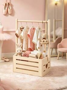 1 pièce Panier de rangement en bois pour chambre de bébé / 5 pièces Cintres en bois en forme d'ours et organisateur creux en forme de cœur Convient pour les vêtements de bébé & la décoration de chambre Décoration de chambre de fille Articles essentiels pour bébé - Multicolore - Voir 2