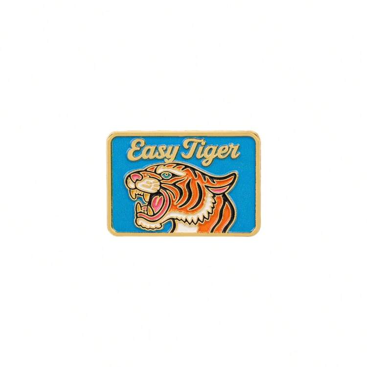 Retro Easy Tiger Enamel Pin, Vintage Roaring Tiger Lapel Badge, Gold‑Trimmed Brooch For Jackets Backpacks, Cool Animal Accessory Gift For Man Women - Blue - View 11