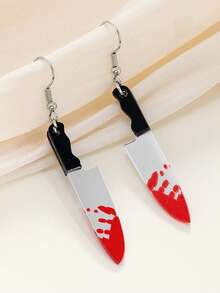 1 Pair Halloween Horror Blood Mirror Knife Earrings, Suitable For Halloween Party And Horror Cosplay Costume - Red - View 1