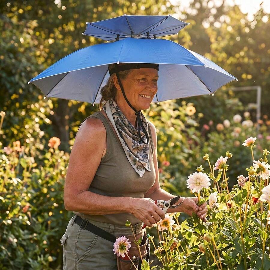 77cm Double-Layer Head-Mounted Umbrella Hat, Hands-Free, Windproof, Sun-Proof, Rain-Proof, Wearable Sunshade Hat, Suitable For Fishing, Gardening, Farming, Beach, Outdoor Work, Camping, And Hiking - Umbrella Hat - View 1