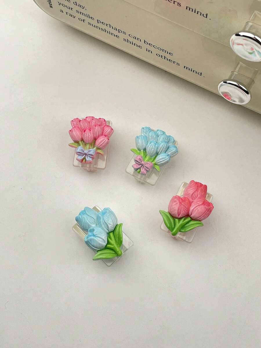 2pcs/4pcs Flower Bouquet Square Regular Material Protector, Suitable For Type-C Data Cable Charging Cable Head Protection Sleeve, Type-C Cable Clip Cable Protector Head Clip - Multicolor - View 1