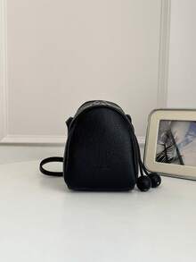 Mini Minimalist Casual Shell Litchi Texture Coin Purse Phone Bag Shell Solid Color Crossbody Bag - Black - View 11
