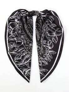 1pc Bohemian Paisley Pattern Silk Square Scarf, 27.5" X 27.5", Fashion Design, Suitable For Daily Wear - S18967 - Black - View 1