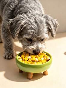 Elevated Ceramic Pet Bowl With Wooden Four Legs, Neck Protection Raised Dog Cat Feeding Bowl Anti-Tip Stable Pet Food Bowl For Small Medium Dogs Cats - Multicolor - View 3