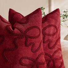 1pc Red Bow Embroidery Decorative Pillowcase, Christmas Decorative Pillowcase, With Zipper, Aesthetic Cute Design, Suitable For Sofa Bed, Home Decor, Room Decor, Floral Pattern (Pillow Insert Not Included) - Red - View 3