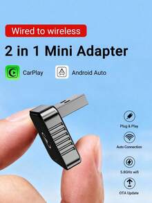 Brand New Mini CarPlay AI Box, Wireless CarPlay And Android 2In1 Car Audio, Supports Wired And Wireless Connection, Equipped With 2.4-5.0GHz WiFi 5, Stylish And Portable. Suitable For 99% Of Car Models With Wired CarPlay And Android Functions On The - 銀黑色 - 查看 2