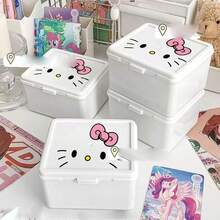 SANRIO 2pcs/5pcs Minimalist Cute Printed Plastic Storage Boxes With Lids, Dustproof Waterproof Stackable Desktop Organizer Storage Boxes For Small Cards, Jewelry, Cosmetics, Stationery, Miscellaneous Small Items, Home And Student Dorm Practical Storage Boxes - One Size - View 8
