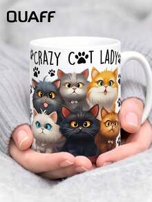11oz Ceramic Coffee Mug - Hand Wash Only, Insulated, Reusable, Cute Cat Design, Versatile - The Perfect Gift For Cat Lovers For Christmas, Thanksgiving, Valentine's Day, Father's Day, And Mother's Day; - White - View 9