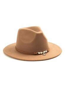 1pc Women's Wide Brim Felt Hat, Woven Rope & Pearl Pendant Decor Vintage Hat, Suitable For Party, Travel, Photography, Daily Wear - Top Hat - View 13